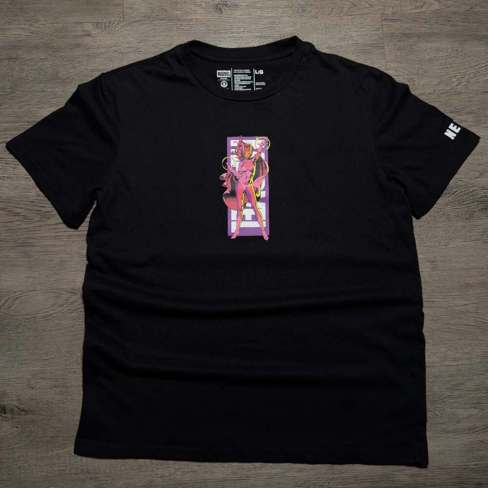 Neff x Marvel Black T-Shirt with Scarlet Witch Front Graphic and Multi-Comic Bac